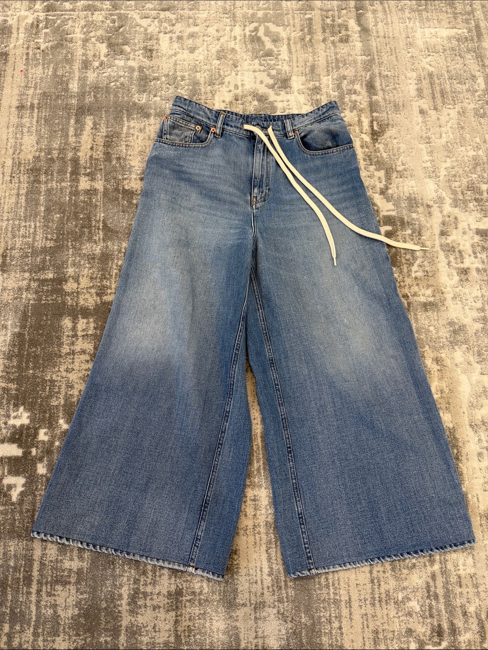 MM6 Maison Martin Margiela Light Blue Wide-Leg Denim Jeans with Drawstring